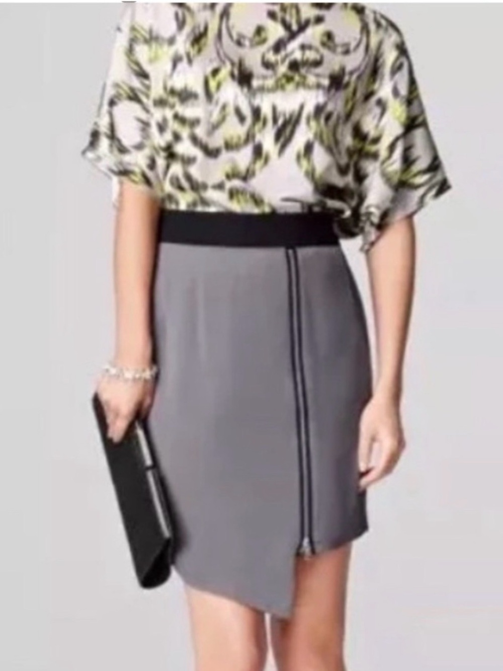 Milly of New York Gray Asymmetrical Zipper Skirt Size 8